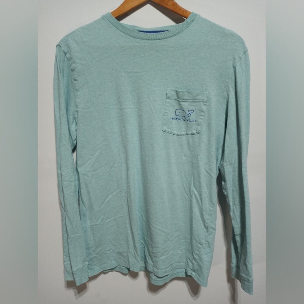 Vinyard Vines Vintage Long Sleeved Whale Pocket Shirt Size Small Green/Blue